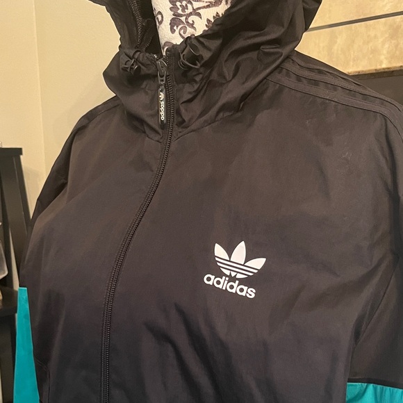 Adidas Black and Teal Hooded Jacket - Picture 2 of 4